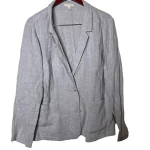 Eileen Fisher metallic grey Organic Linen Fitted Shaped Blazer Sz 3X  $298